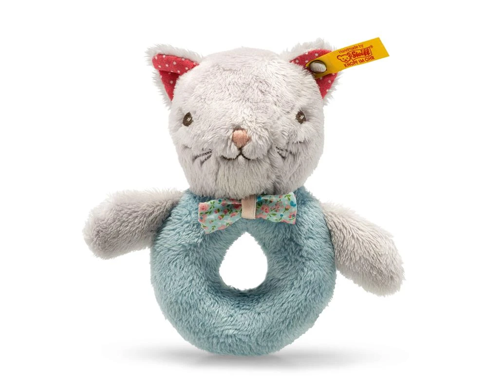 STEIFF 241116 Blossom Babies Katze Greifring Mit Rassel 12 Cm Grau/petrol